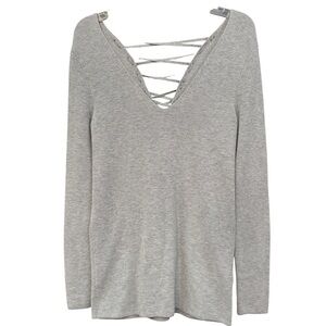 Express Gray Lace Up Back Sweater Women’s Small Long Sleeve